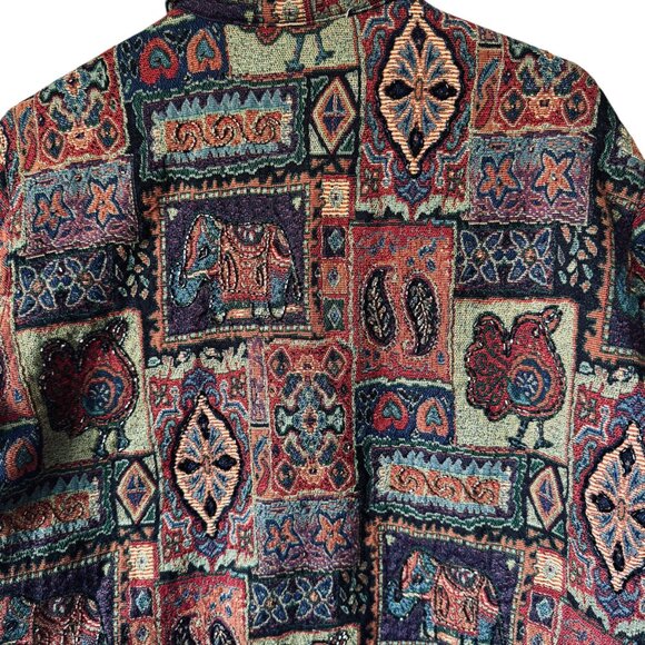 Vtg Chico's Tapestry Jacket Shacket Button Front Boho Beaded Embroidery Artsty - Picture 10 of 16